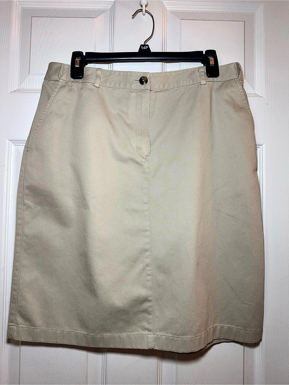 L.L.Bean Classic-Fit Cotton Chino A-Line Skirt Beige Size 12
